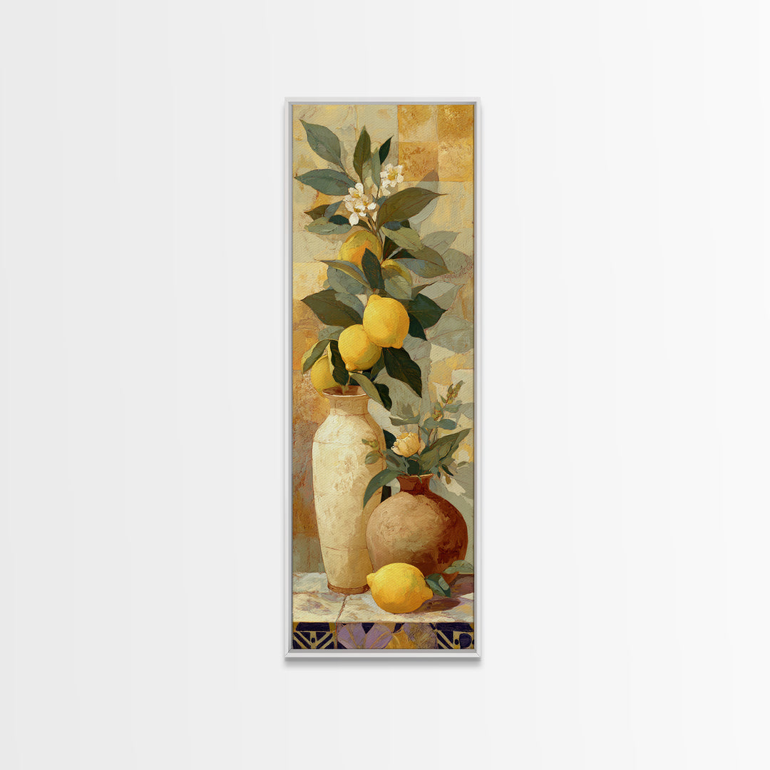 Aged Botanical Plate of Lemons and Leaves Framed Canvas Print, French Country Art, Wall Art, Farmhouse Decor, Fine Art, Country, FCA-1x3-96