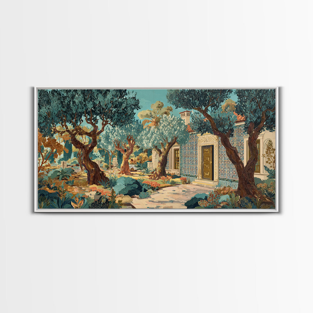 Sunlit Provence Olive Grove Framed Canvas Print, French Country Art, Neutral Decor, Farmhouse Decor, Fine Art, Country, FCA-2x1-1