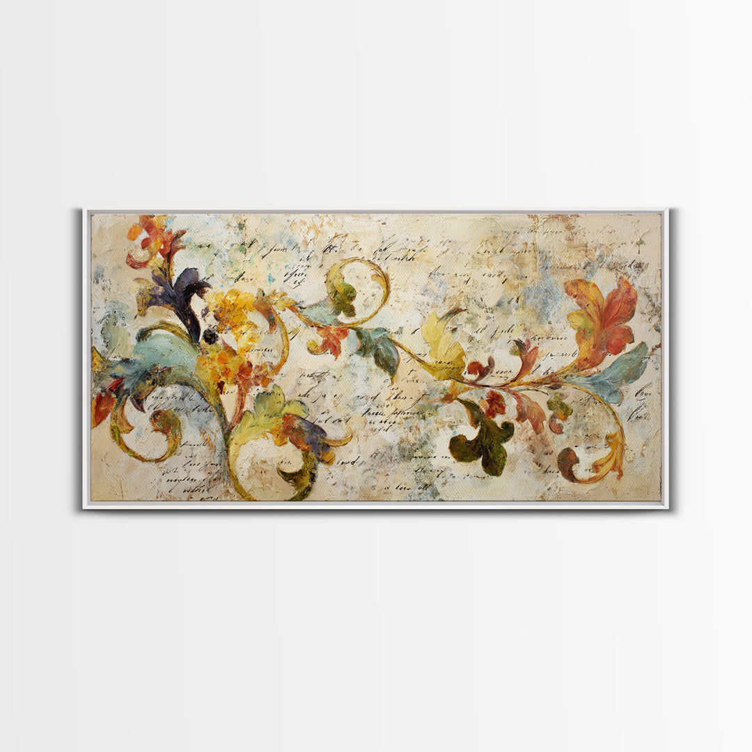 French Script Flourishes Without Readable Text Canvas Print, French Country Art, Landscape Wall Art, Farmhouse Decor, Country, FCA-2x1-14
