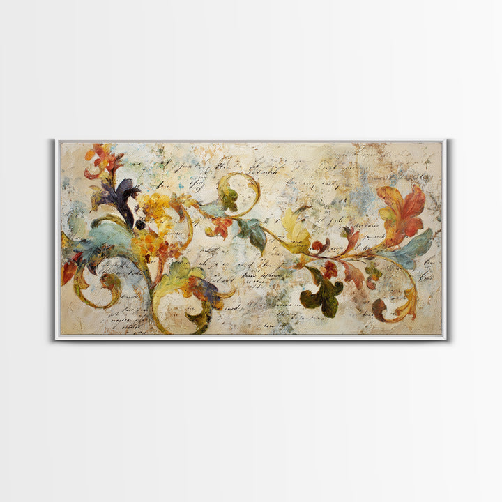 French Script Flourishes Without Readable Text Canvas Print, French Country Art, Landscape Wall Art, Farmhouse Decor, Country, FCA-2x1-14