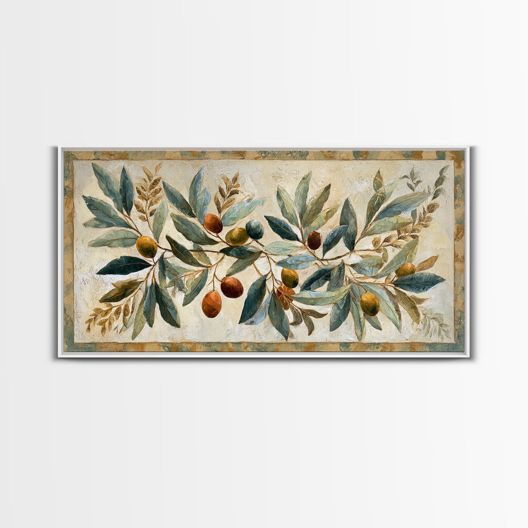 Olive Branch Wreath on Cream Ground Framed Canvas Print, French Country Art, Downloadable Art, Farmhouse Decor, Watercolor Art, FCA-2x1-18