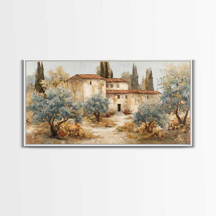 Sunlit Provence Olive Grove Framed Canvas Print, French Country Art, Neutral Decor, Farmhouse Decor, Fine Art, Country, FCA-2x1-25