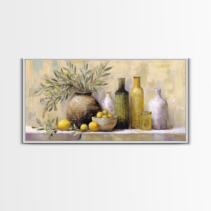 Olive Branch Wreath on Cream Ground Framed Canvas Print, French Country Art, Downloadable Art, Farmhouse Decor, Watercolor Art, FCA-2x1-42