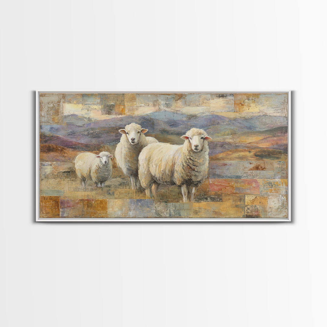 Pastoral Sheep in Rolling Countryside Canvas Print, French Country Art, Statement Artwork, Farmhouse Decor, Fine Art, Country, FCA-2x1-58