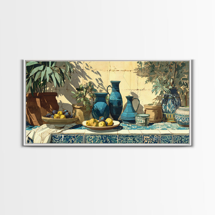 Figs on Ceramic Plate Framed Canvas Print, French Country Art, Printable Wall Art, Farmhouse Decor, Fine Art, Country, FCA-2x1-60