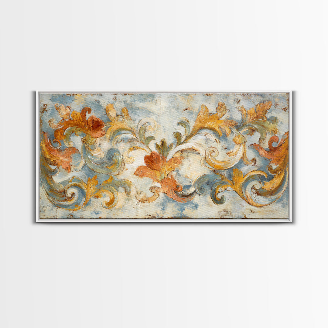 French Script Flourishes Without Readable Text Canvas Print, French Country Art, Gallery Decor, Farmhouse Decor, Oil Painting, FCA-2x1-62