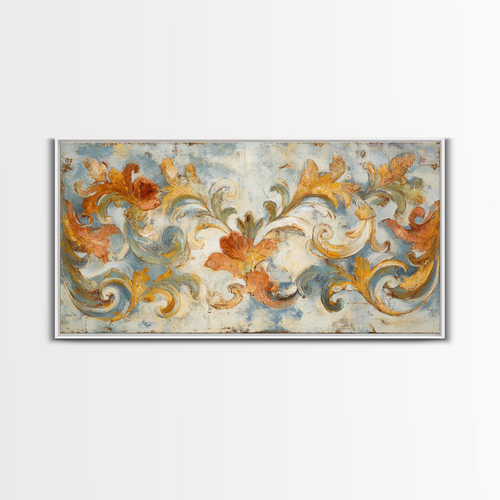 French Script Flourishes Without Readable Text Canvas Print, French Country Art, Gallery Decor, Farmhouse Decor, Oil Painting, FCA-2x1-62