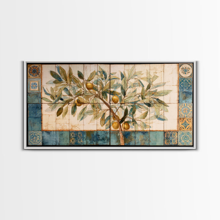 Olive Branch Wreath on Cream Ground Canvas Print, French Country Art, Wall Decor, Farmhouse Decor, Fine Art, Country, FCA-2x1-66