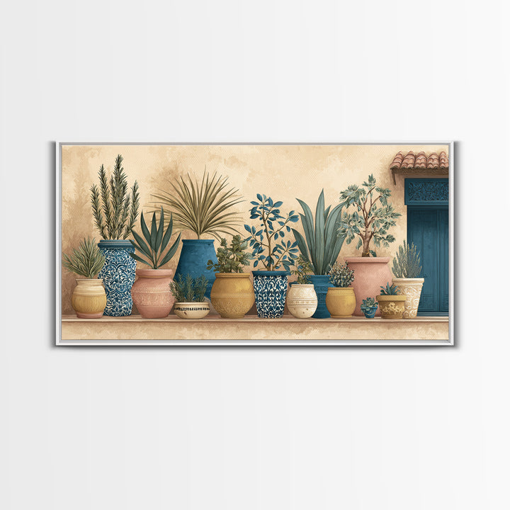 Terra Cotta Pots Framed Canvas Print, French Country Art, Textured Painting, Farmhouse Decor, Country, Home Decor Gift, FCA-2x1-7