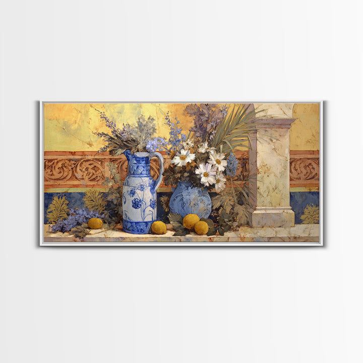 Blue and White Ceramic Pitcher Canvas Print, French Country Art, Coastal Wall Art, Farmhouse Decor, Fine Art, Country, FCA-2x1-71
