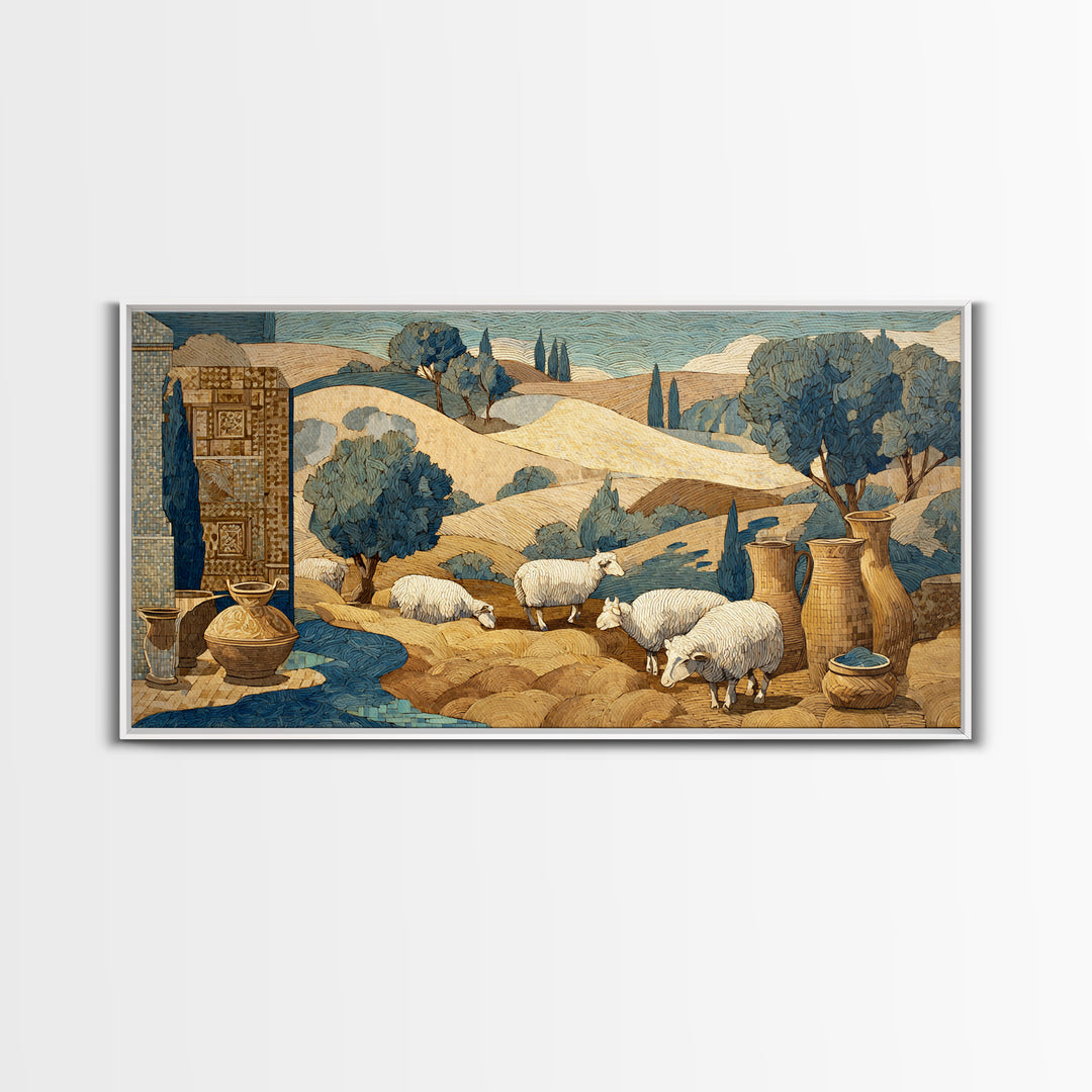 Pastoral Sheep in Rolling Countryside Canvas Print, French Country Art, Statement Artwork, Farmhouse Decor, Fine Art, Country, FCA-2x1-82
