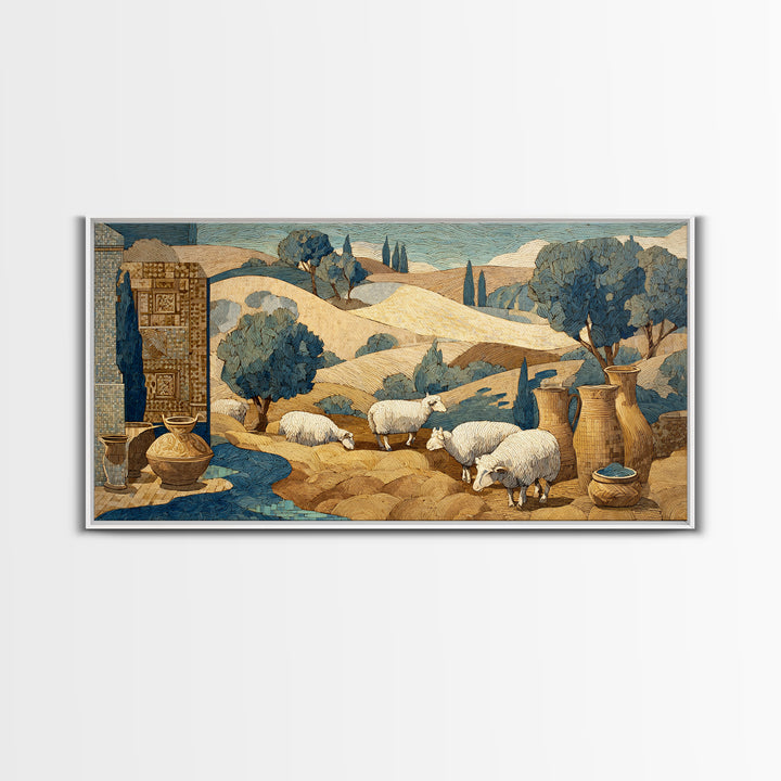 Pastoral Sheep in Rolling Countryside Canvas Print, French Country Art, Statement Artwork, Farmhouse Decor, Fine Art, Country, FCA-2x1-82