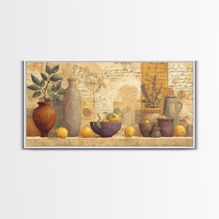 French Script Flourishes Without Readable Text Framed Canvas Print, French Country Art, Boho Decor, Farmhouse Decor, Country, FCA-2x1-86