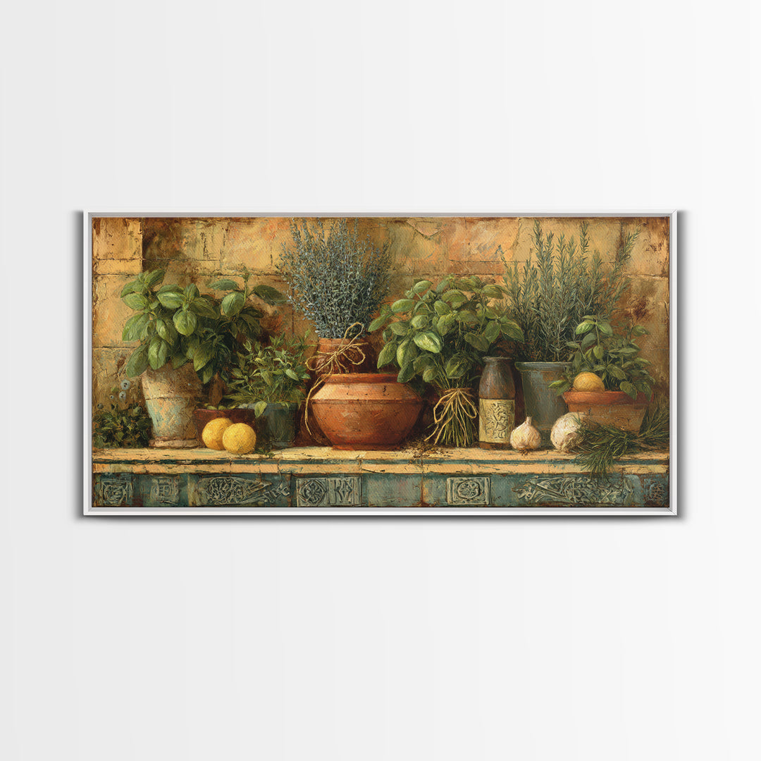 Farmhouse Kitchen Herbs Tied Framed Canvas Print, French Country Art, Above Bed Art, Farmhouse Decor, Fine Art, Country, FCA-2x1-9