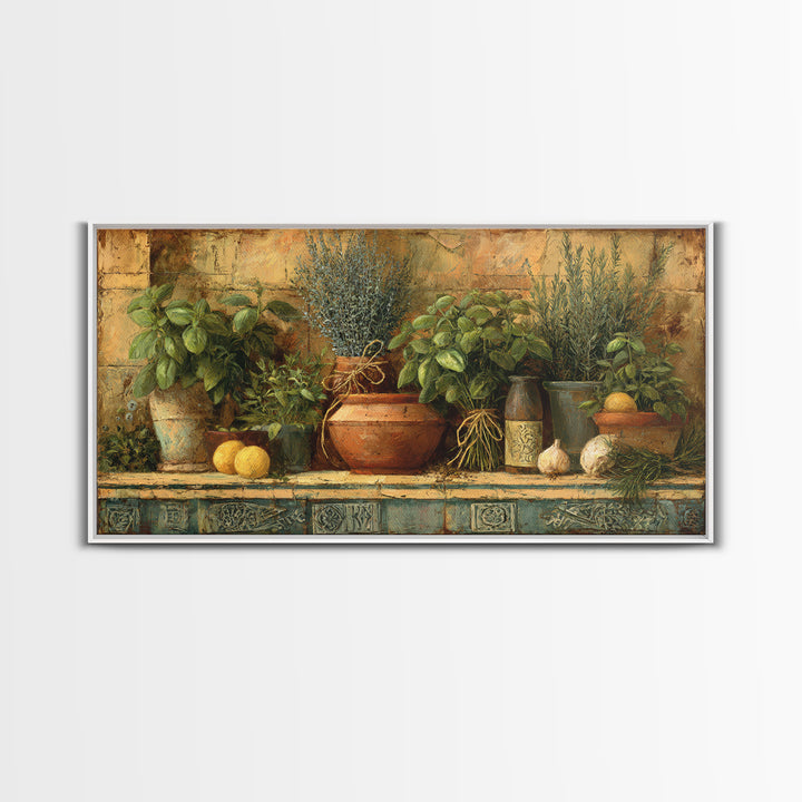 Farmhouse Kitchen Herbs Tied Framed Canvas Print, French Country Art, Above Bed Art, Farmhouse Decor, Fine Art, Country, FCA-2x1-9