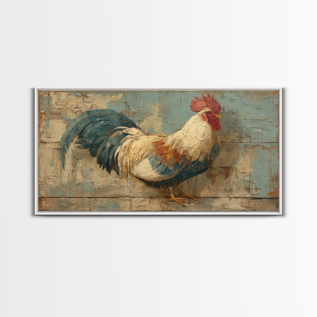 Rooster Portrait in Rustic French Palette Canvas Print, French Country Art, Luxury Decor, Farmhouse Decor, Fine Art, Country, FCA-2x1-94