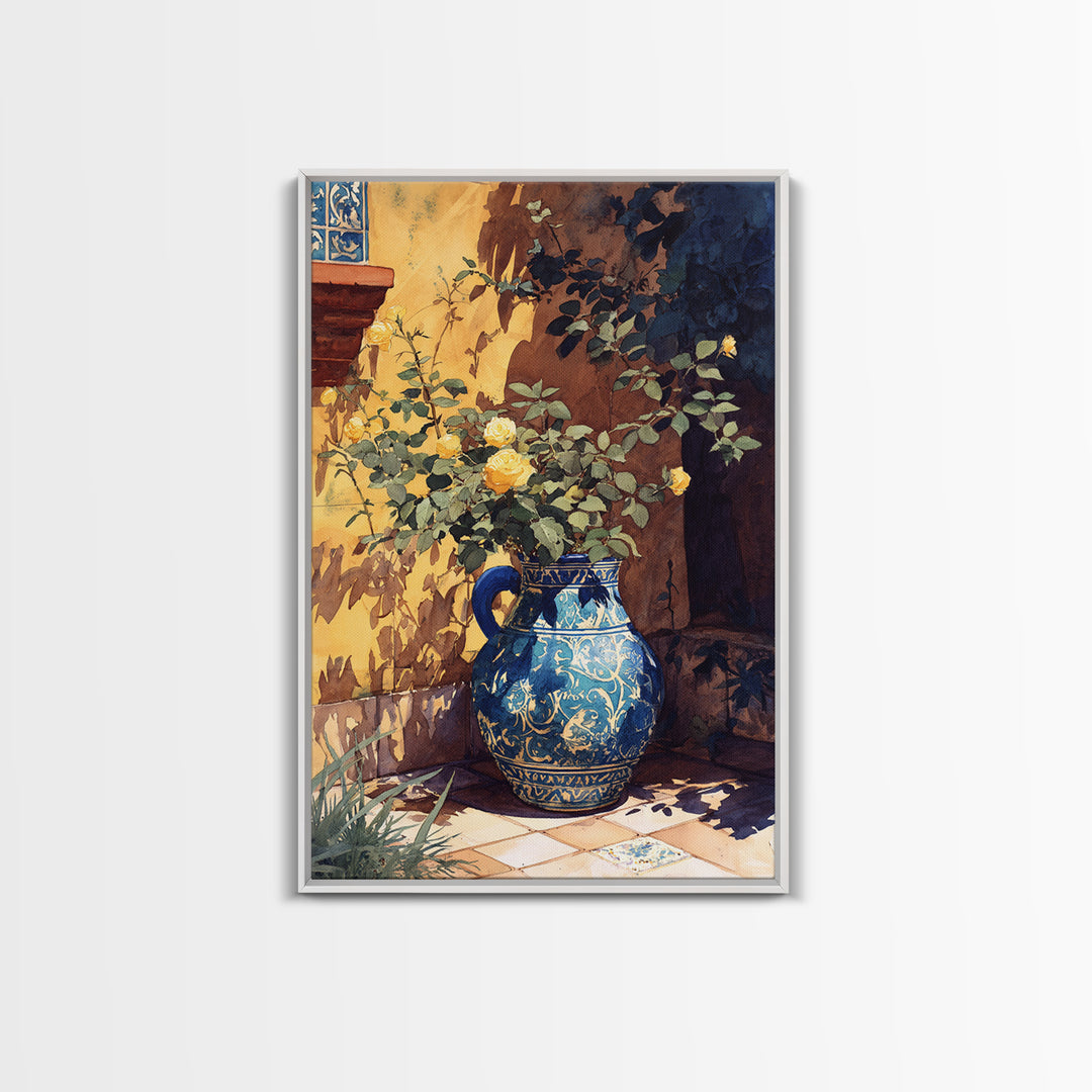 Blue and White Ceramic Pitcher Canvas Print, French Country Art, Home Decor Gift, Farmhouse Decor, Fine Art, Country, FCA-2x3-11