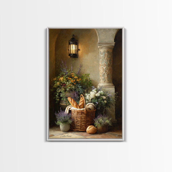 French Market Basket Canvas Print, French Country Art, Printable Art, Farmhouse Decor, Oil Painting, Country, Eclectic Wall Art, FCA-2x3-15