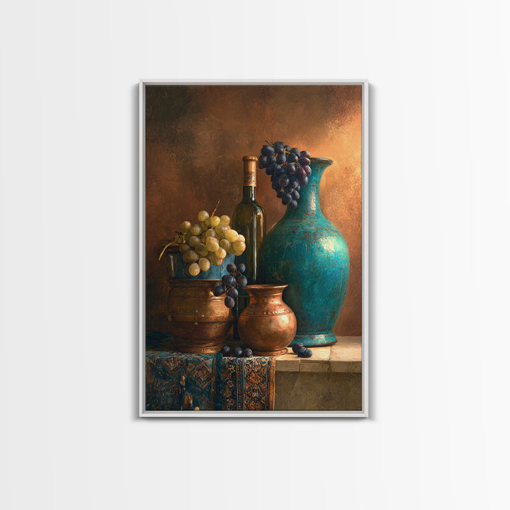 Grapes and Wine Still Life Framed Canvas Print, French Country Art, Modern Decor, Farmhouse Decor, Abstract Art, Country, FCA-2x3-17