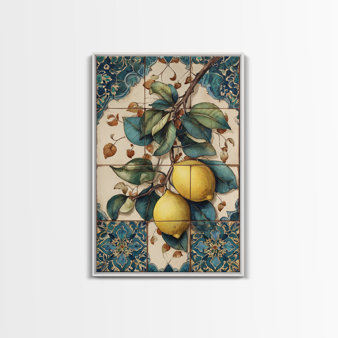 Aged Botanical Plate of Lemons and Leaves Canvas Print, French Country Art, Modern Decor, Farmhouse Decor, Country, FCA-2x3-20