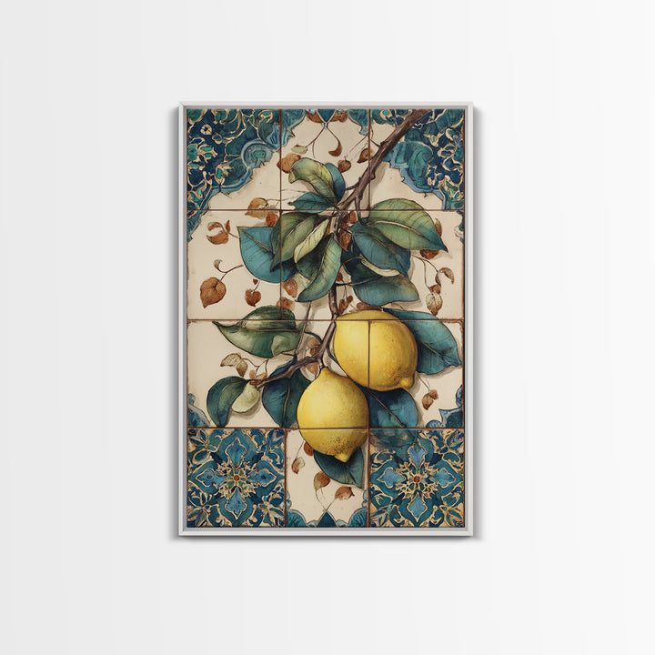 Aged Botanical Plate of Lemons and Leaves Canvas Print, French Country Art, Modern Decor, Farmhouse Decor, Country, FCA-2x3-20