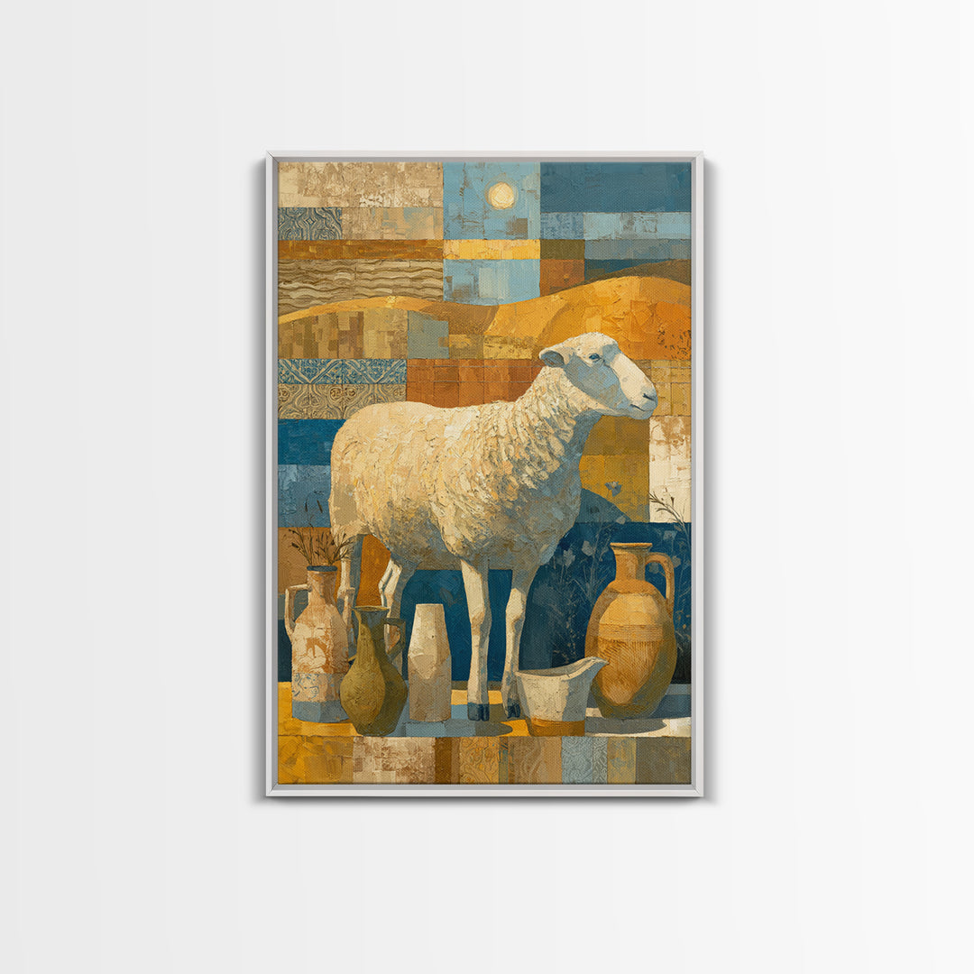 Pastoral Sheep in Rolling Countryside Framed Canvas Print, French Country Art, Home Decor, Farmhouse Decor, Fine Art, Country, FCA-2x3-22