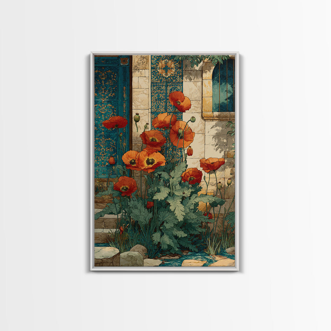 Poppies Beside a Stone Garden Wall Canvas Print, French Country Art, Coastal Wall Art, Farmhouse Decor, Fine Art, Country, FCA-2x3-23