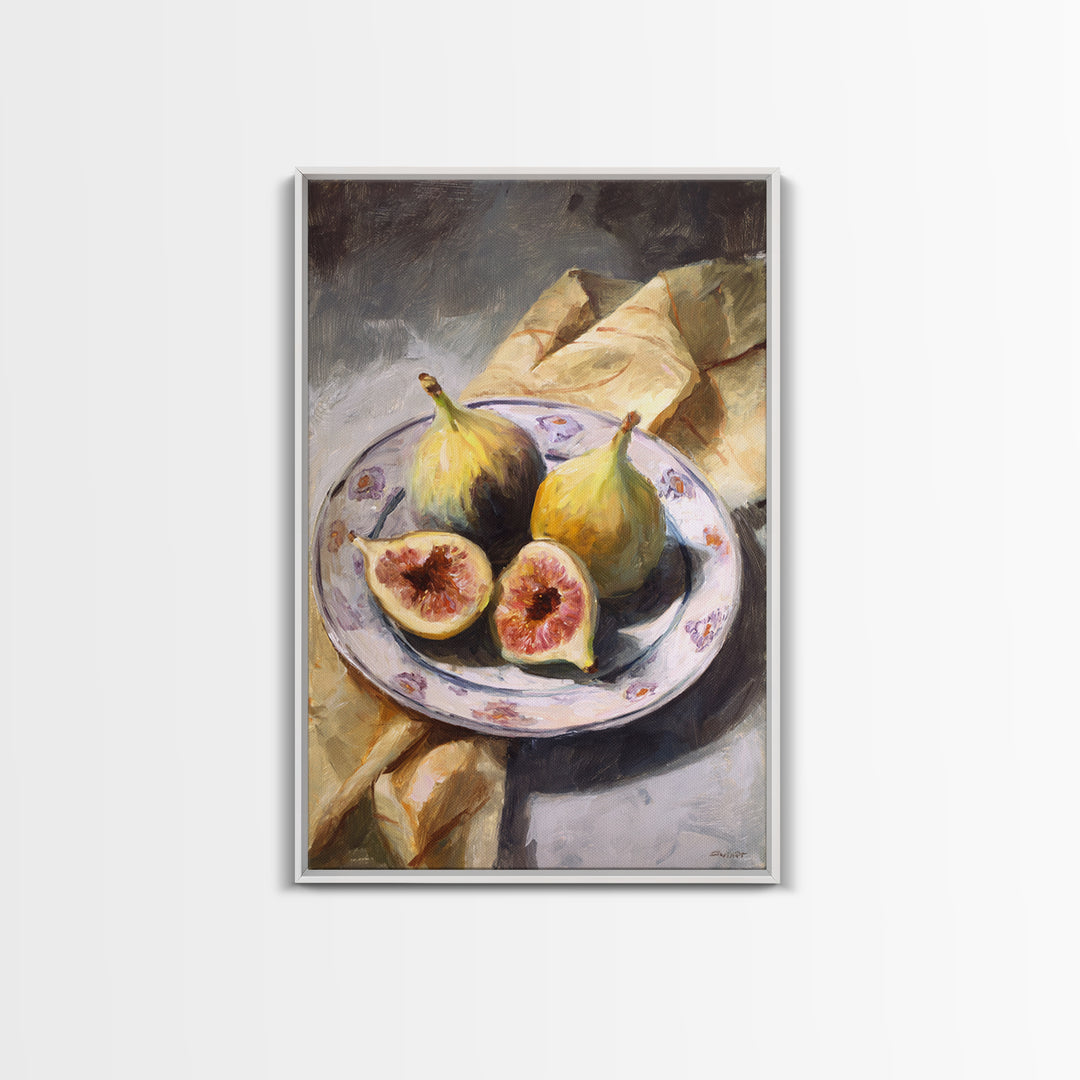 Figs on Ceramic Plate Framed Canvas Print, French Country Art, Digital Wall Art, Farmhouse Decor, Abstract Art, Country, FCA-2x3-24