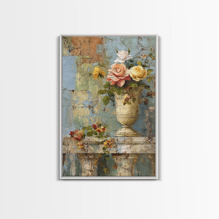 Ch Teau Garden Urn Framed Canvas Print, French Country Art, Digital Wall Art, Farmhouse Decor, Watercolor Art, Country, FCA-2x3-3