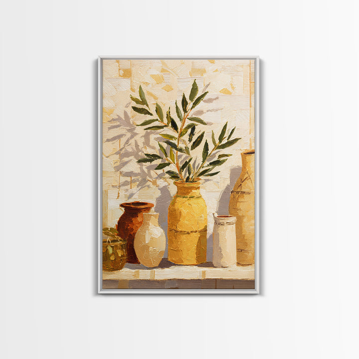 Olive Branch Wreath on Cream Ground Framed Canvas Print, French Country Art, Downloadable Art, Farmhouse Decor, Oil Painting, FCA-2x3-30