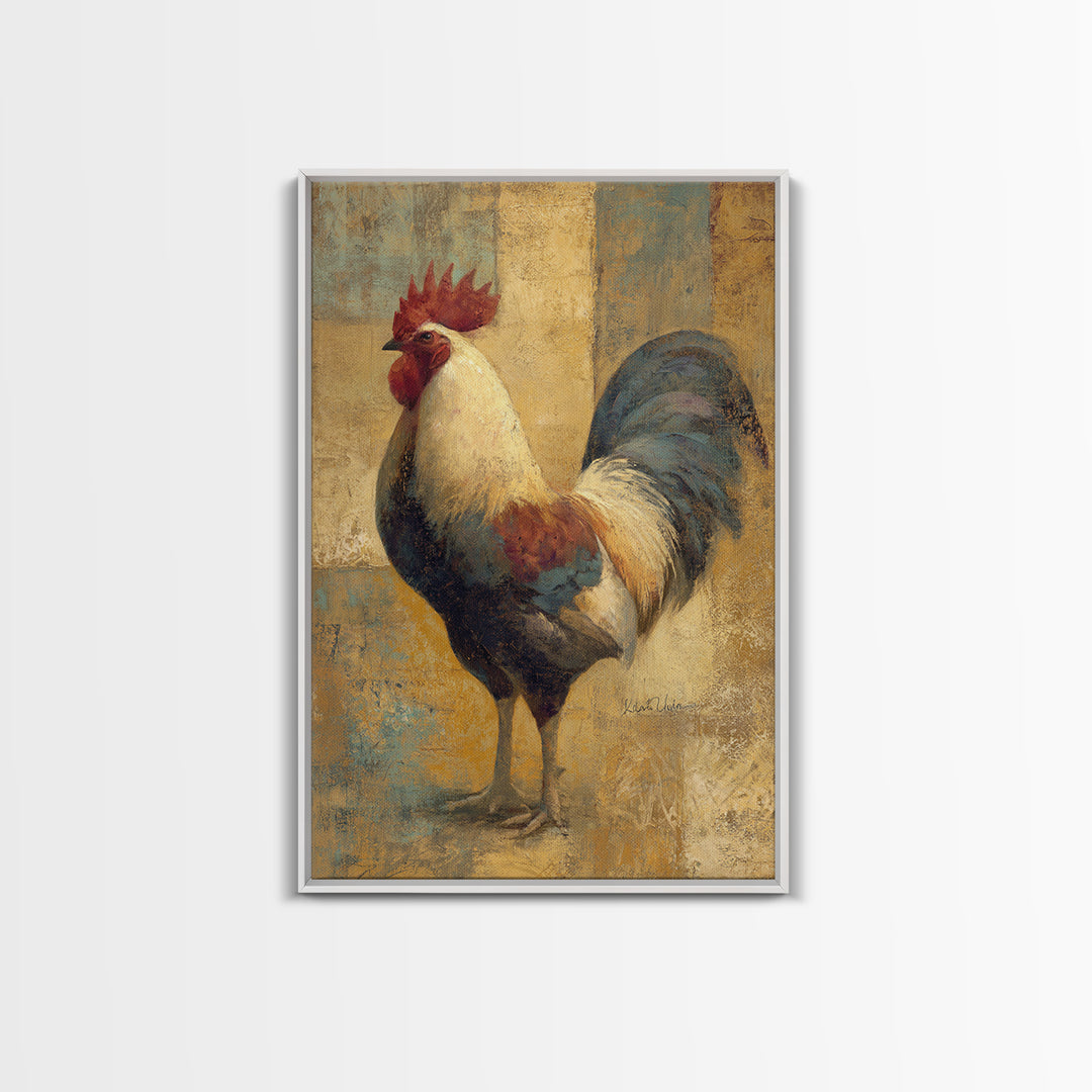 Rooster Portrait in Rustic French Palette Framed Canvas Print, French Country Art, Neutral Decor, Farmhouse Decor, Oil Painting, FCA-2x3-34