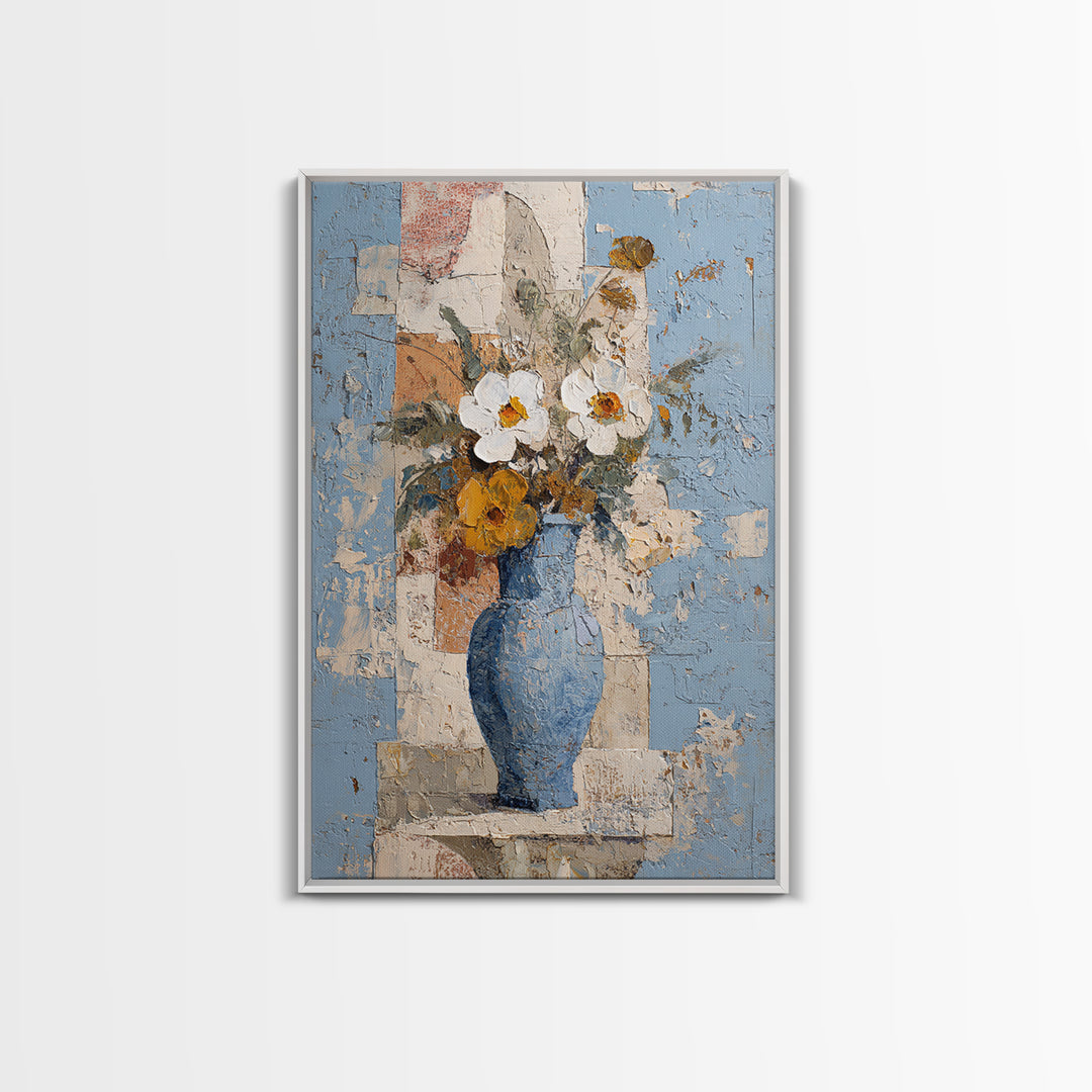 Blue and White Ceramic Pitcher Canvas Print, French Country Art, Botanical Wall Art, Farmhouse Decor, Watercolor Art, Country, FCA-2x3-35