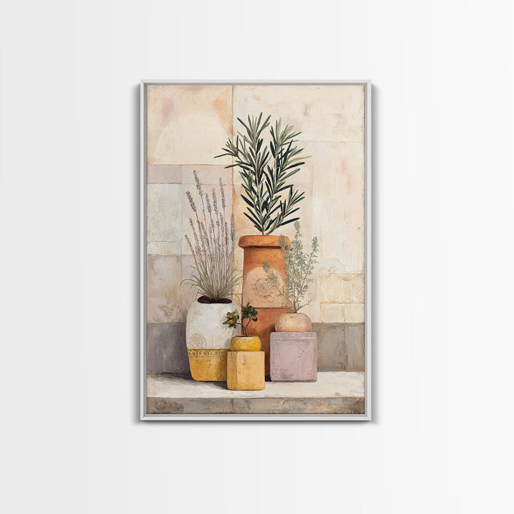 Terra Cotta Pots Framed Canvas Print, French Country Art, Eclectic Wall Art, Farmhouse Decor, Fine Art, Country, Modern Decor, FCA-2x3-43