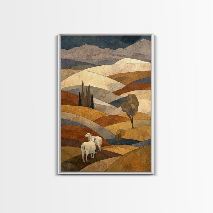 Pastoral Sheep in Rolling Countryside Framed Canvas Print, French Country Art, Home Decor, Farmhouse Decor, Fine Art, Country, FCA-2x3-46