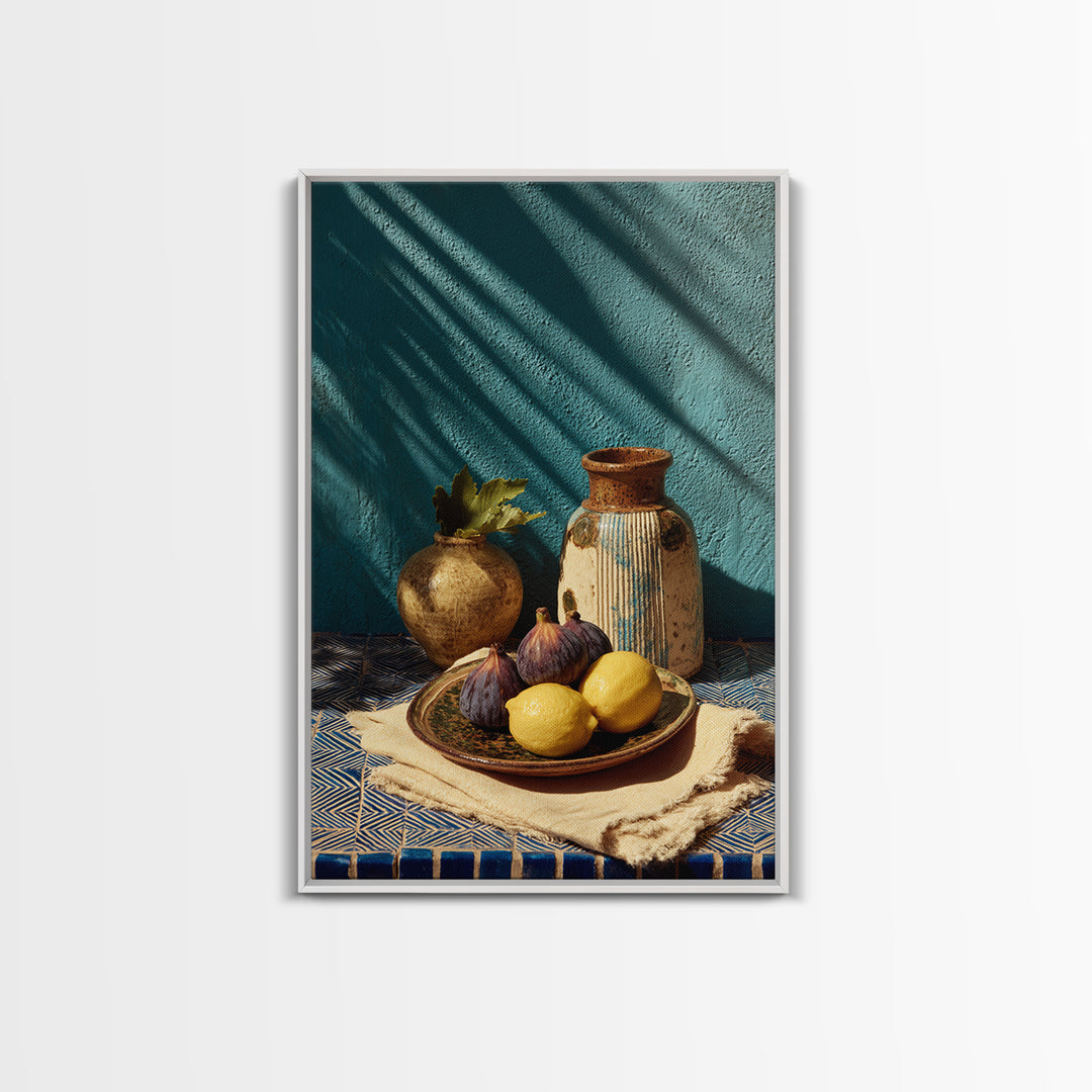 Figs on Ceramic Plate Framed Canvas Print, French Country Art, Digital Art Prints, Farmhouse Decor, Abstract Art, Country, FCA-2x3-48