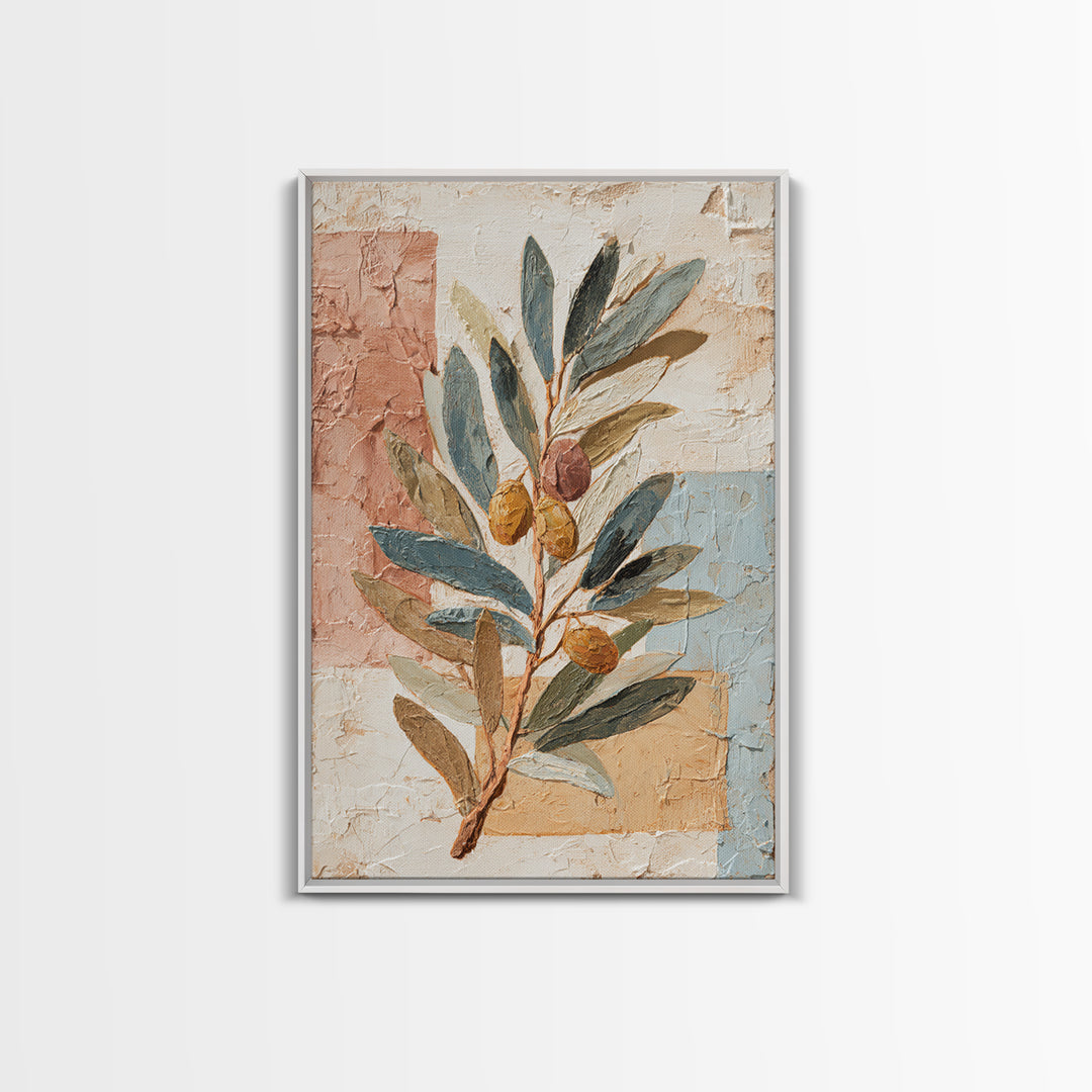 Olive Branch Wreath on Cream Ground Framed Canvas Print, French Country Art, Downloadable Art, Farmhouse Decor, Oil Painting, FCA-2x3-6