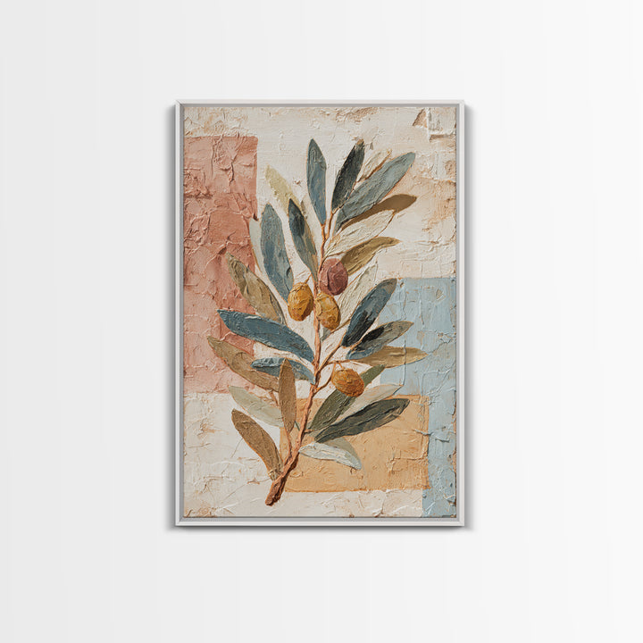 Olive Branch Wreath on Cream Ground Framed Canvas Print, French Country Art, Downloadable Art, Farmhouse Decor, Oil Painting, FCA-2x3-6
