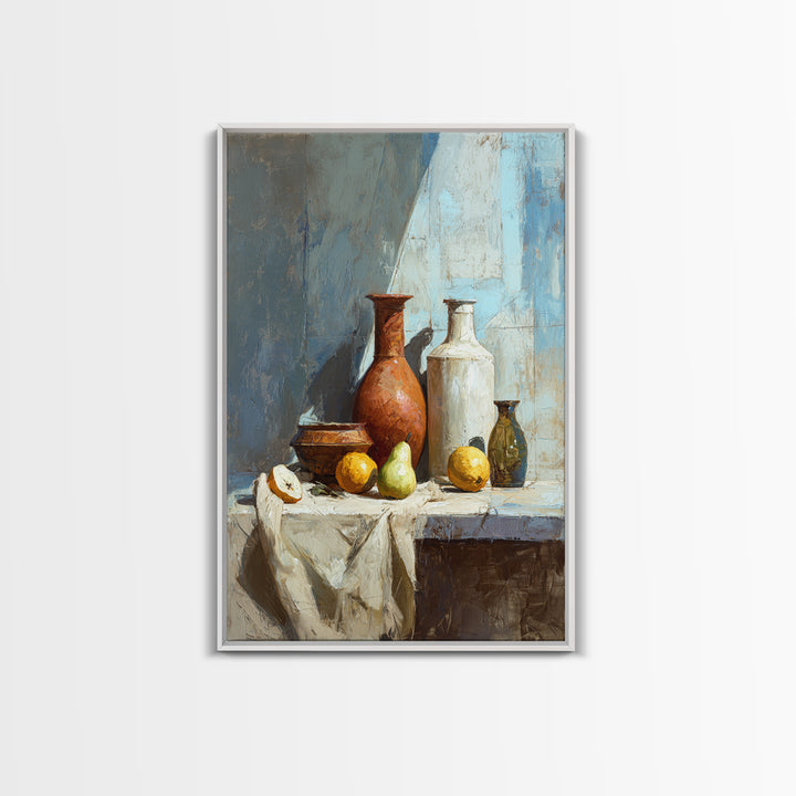 Pear Still Life on Linen Tablecloth Framed Canvas Print, French Country Art, Downloadable Art, Farmhouse Decor, Abstract Art, FCA-2x3-60