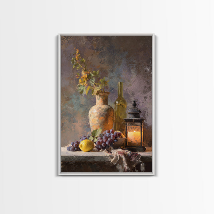 Grapes and Wine Still Life Canvas Print, French Country Art, Art Print, Farmhouse Decor, Fine Art, Country, Digital Wall Art, FCA-2x3-65