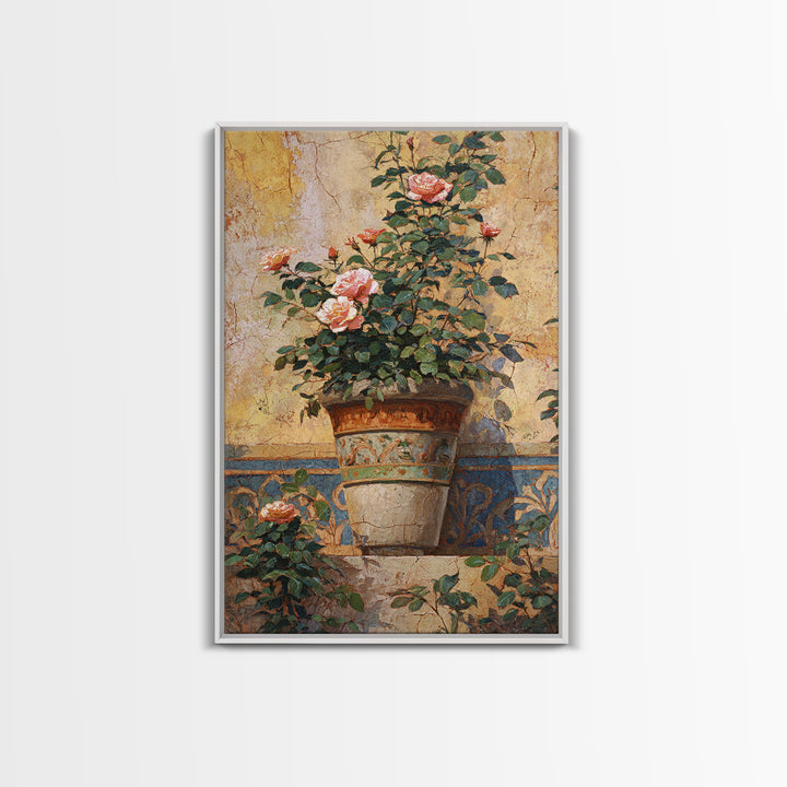 Ch Teau Garden Urn Framed Canvas Print, French Country Art, Above Bed Art, Farmhouse Decor, Watercolor Art, Country, FCA-2x3-75