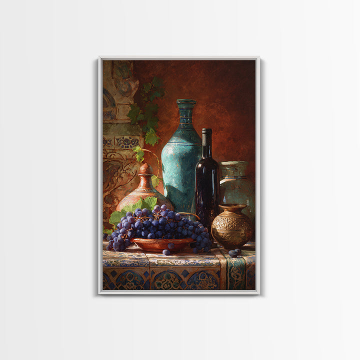 Grapes and Wine Still Life Framed Canvas Print, French Country Art, Wall Art, Farmhouse Decor, Watercolor Art, Country, FCA-2x3-89
