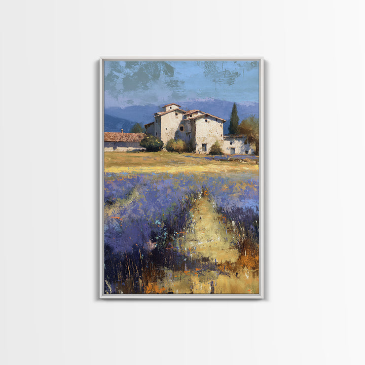 Lavender Field with Distant Stone Farmhouse Canvas Print, French Country Art, Wall Decor, Farmhouse Decor, Fine Art, Country, FCA-2x3-9