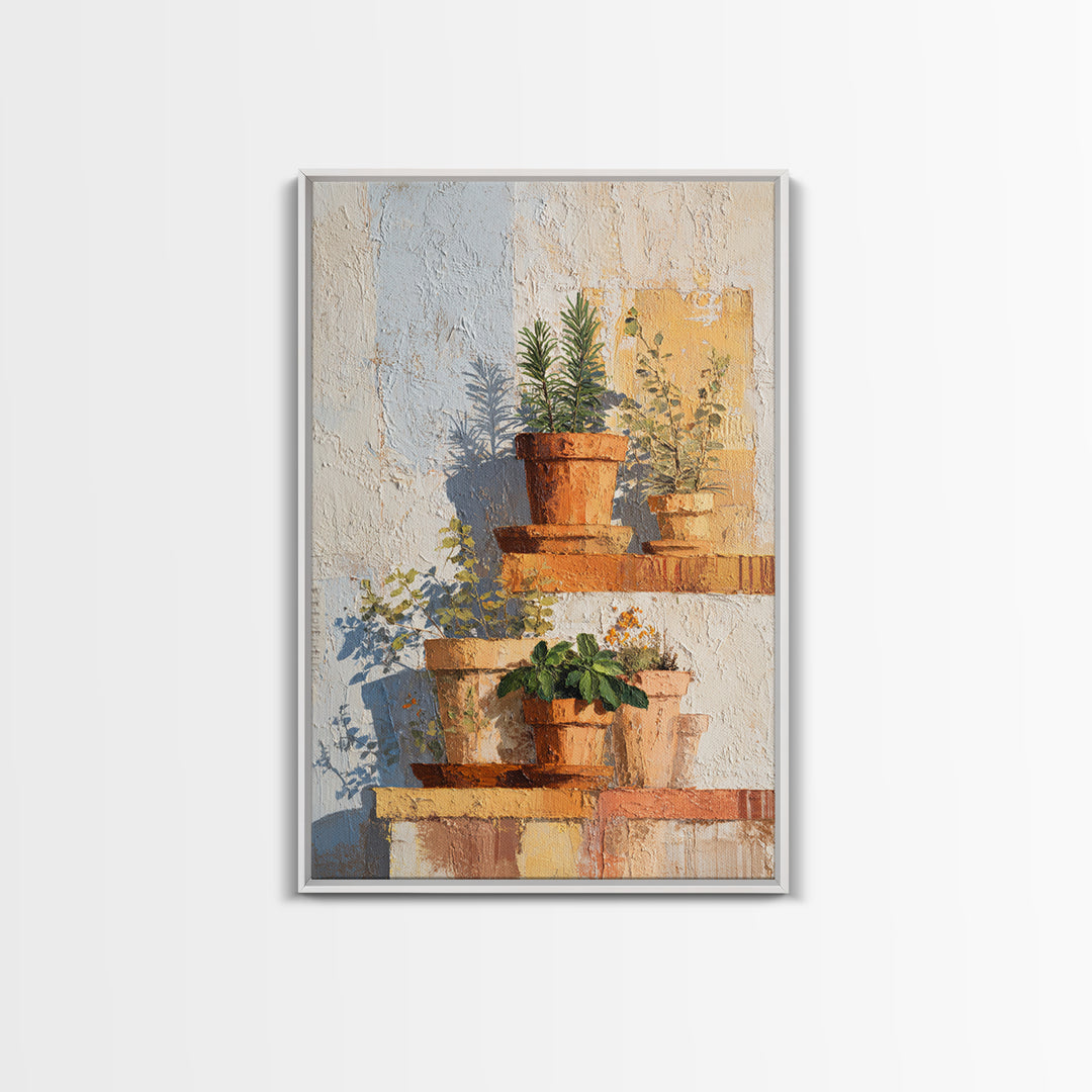 Terra Cotta Pots Canvas Print, French Country Art, Luxury Decor, Farmhouse Decor, Country, Oil Painting, Digital Wall Art, FCA-2x3-91