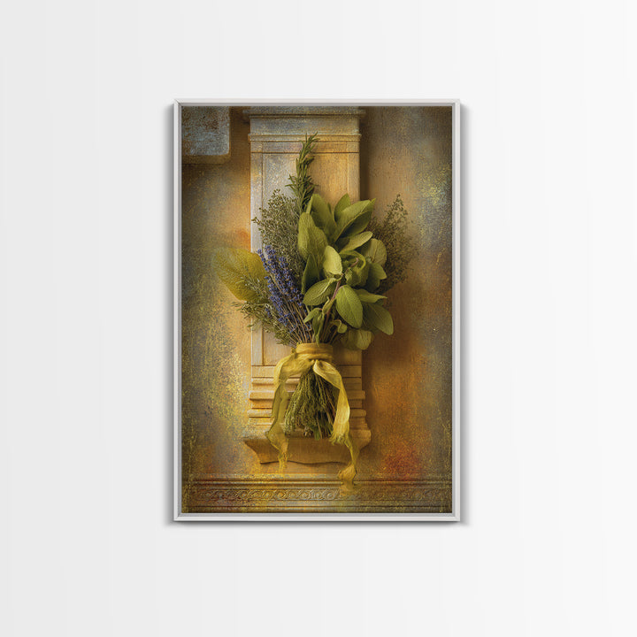 Farmhouse Kitchen Herbs Tied Framed Canvas Print, French Country Art, Room Decor, Farmhouse Decor, Fine Art, Country, FCA-2x3-93