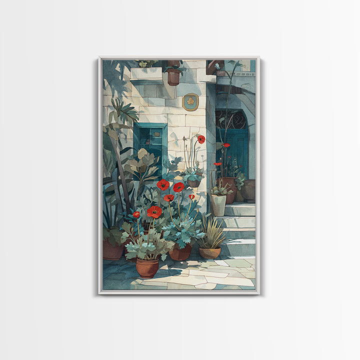 Poppies Beside a Stone Garden Wall Canvas Print, French Country Art, Art Print, Farmhouse Decor, Watercolor Art, Country, FCA-2x3-95