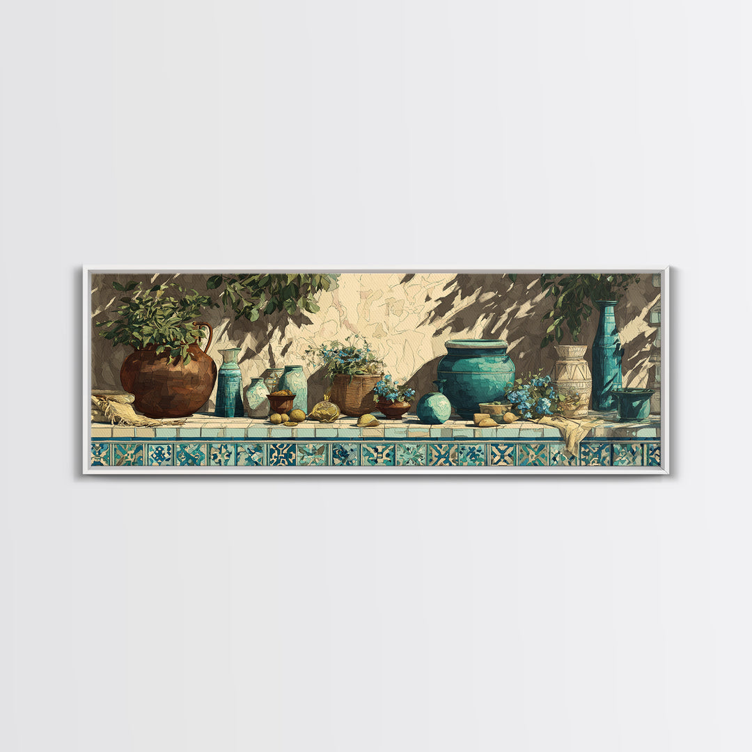 Antique Copper Pot and Flowers Still Life Canvas Print, French Country Art, Coastal Wall Art, Farmhouse Decor, Country, FCA-3x1-16