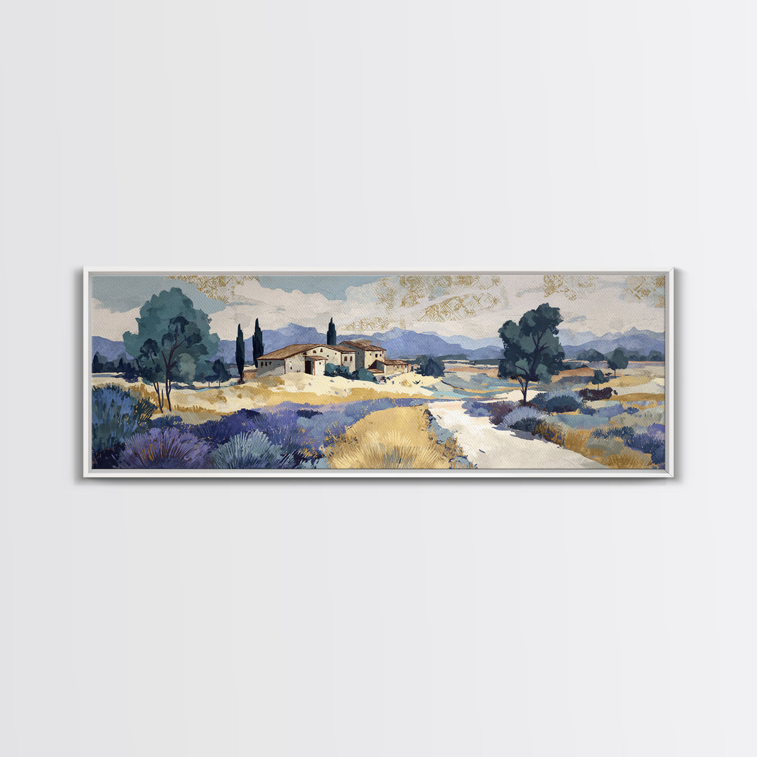 Lavender Field with Distant Stone Farmhouse Canvas Print, French Country Art, Printable Wall Art, Farmhouse Decor, Country, FCA-3x1-17