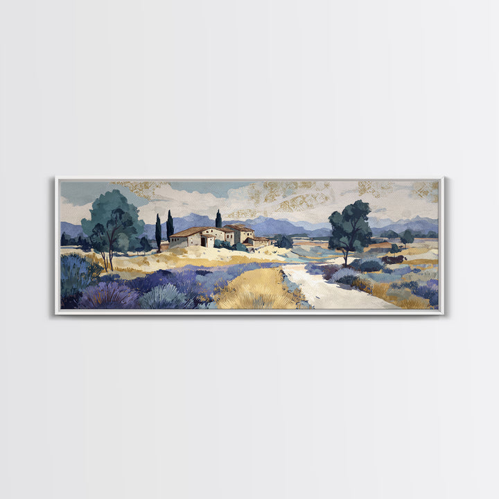 Lavender Field with Distant Stone Farmhouse Canvas Print, French Country Art, Printable Wall Art, Farmhouse Decor, Country, FCA-3x1-17