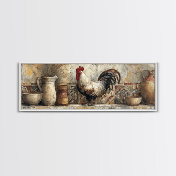 Rooster Portrait in Rustic French Palette Framed Canvas Print, French Country Art, Contemporary Art, Farmhouse Decor, Country, FCA-3x1-18