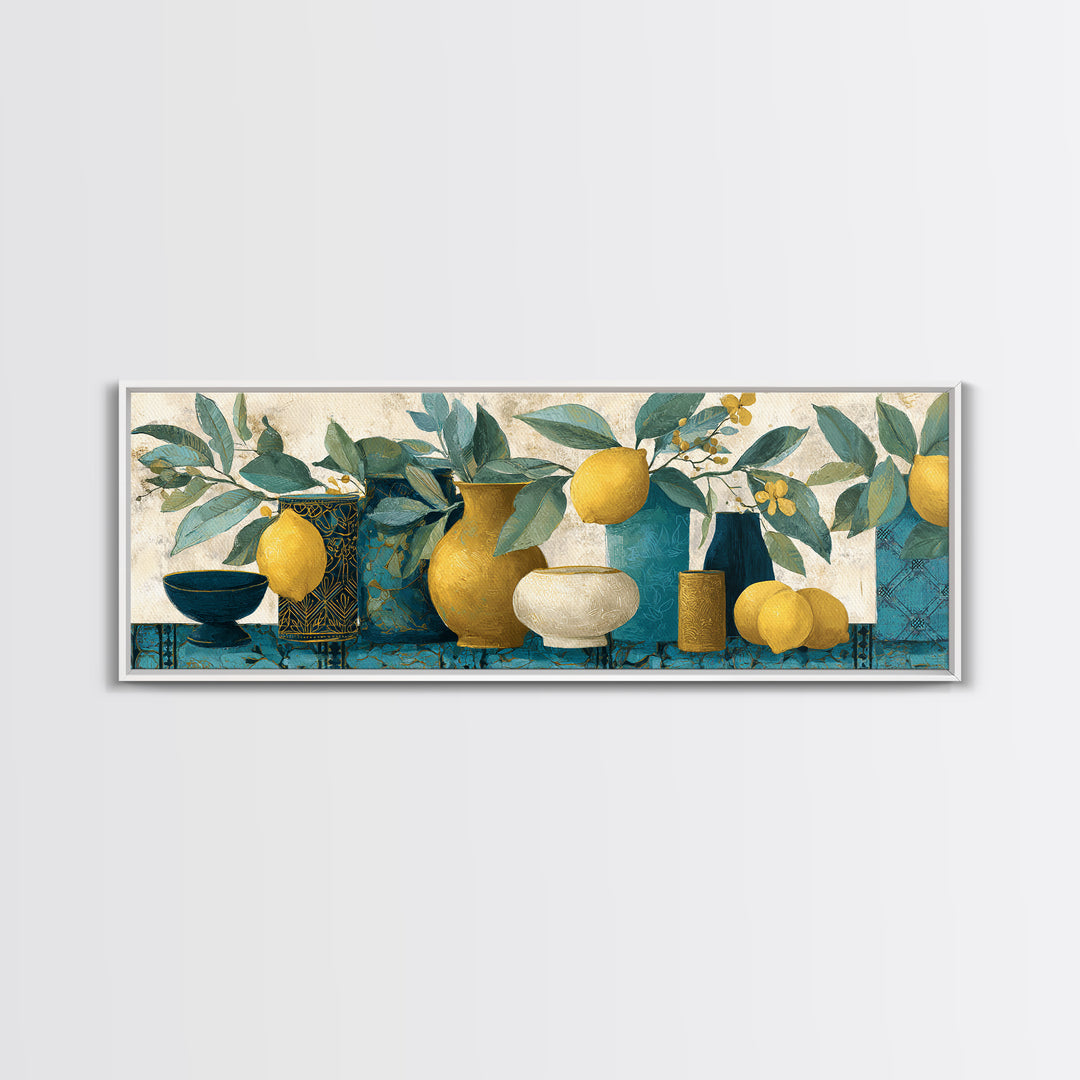 Aged Botanical Plate of Lemons and Leaves Canvas Print, French Country Art, Botanical Wall Art, Farmhouse Decor, Watercolor Art, FCA-3x1-4